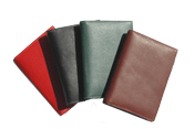 leather pocket journal covers shown in red, British Tan, black and green