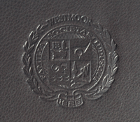 Westmoor seal debossed on black leather